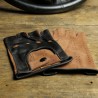 DRIVING MITTENS - LEATHER - TWO-TONE BLACK BROWN