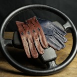 Driving gloves - Leather - Two-tone Cognac Navy