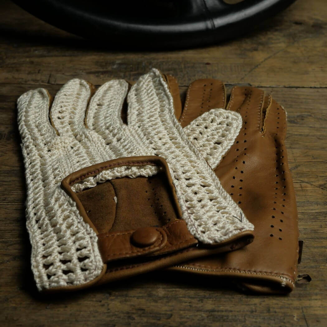 DRIVING GLOVES - LEATHER AND HOOK - TOBACCO