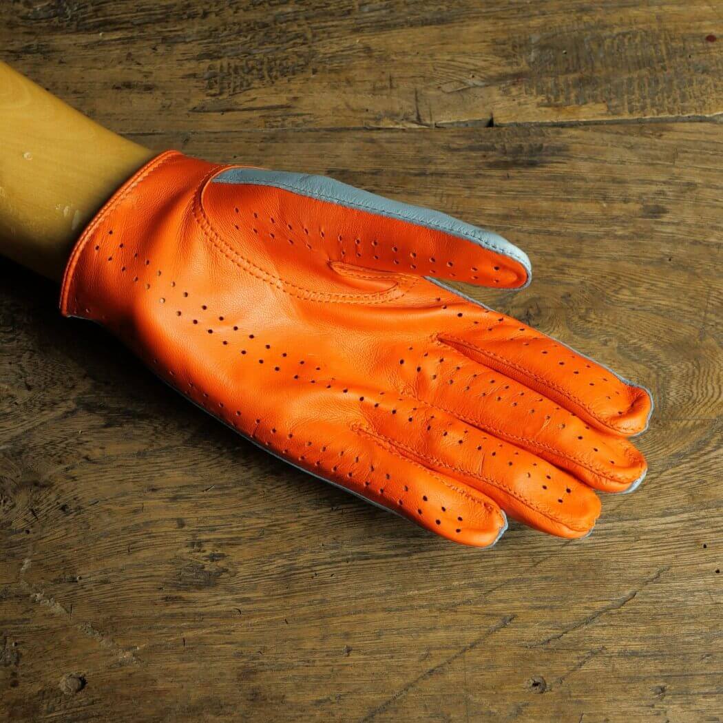 Driving Gloves - Leather - Two Tone Sky Blue Orange "GULF Style