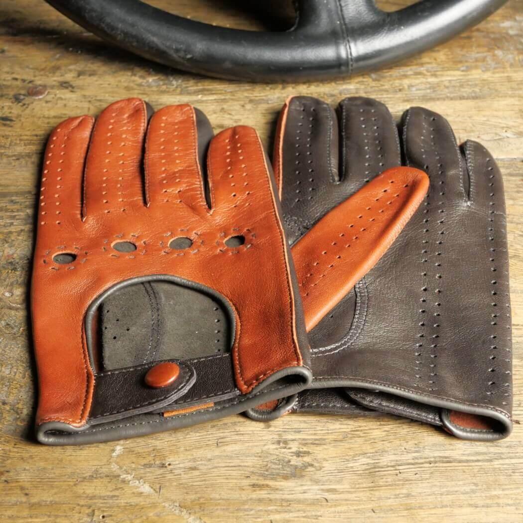 Driving Gloves - Leather - Two Tone Brown and Tobacco New