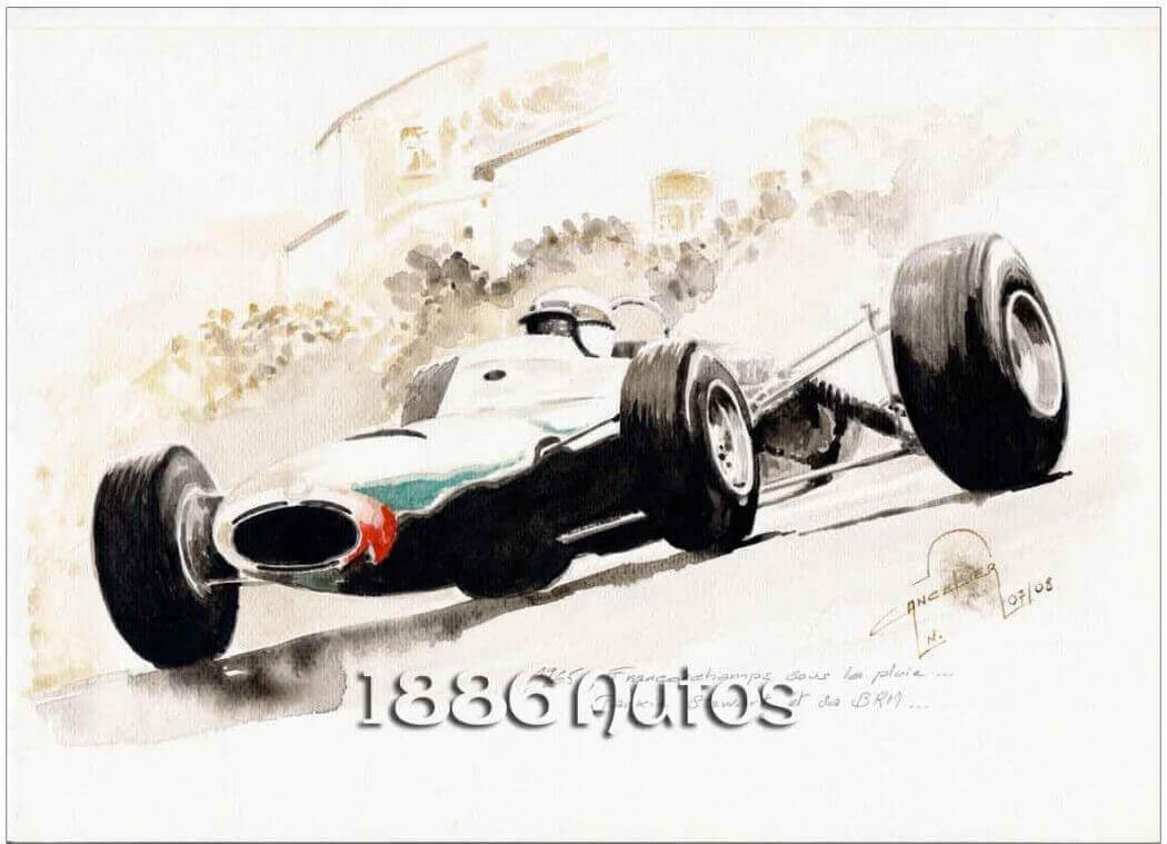 Cartolina postale B.R.M. P261, Jackie Stewart, Spa 1965