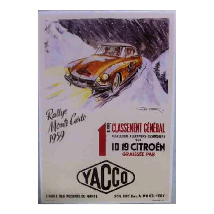 Postal de la victoria del ID 19 en el Rally de Montecarlo de 1959