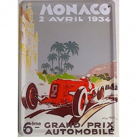 Plaque métal Grand Prix de Monaco 1934 par Géo Ham 15 x 21 cm