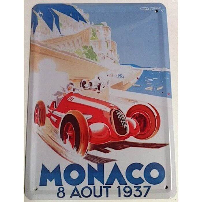 Plaque métal Grand Prix de Monaco 1937 par Géo Ham 15 x 21 cm
