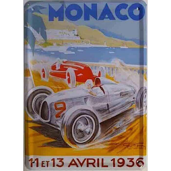 Piastra di metallo Monaco Grand Prix 1936 di Géo Ham 15 x 21 cm