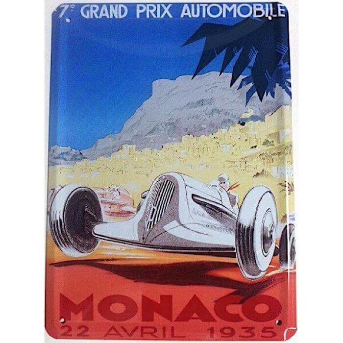 Plaque métal Grand Prix de Monaco 1935 par Géo Ham 15 x 21 cm