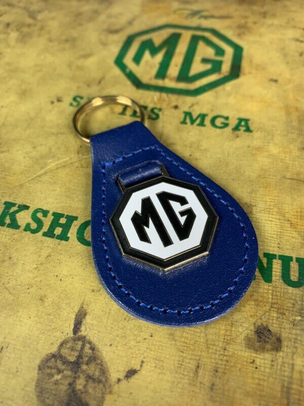 Porte clé MG en cuir Bleu ovale