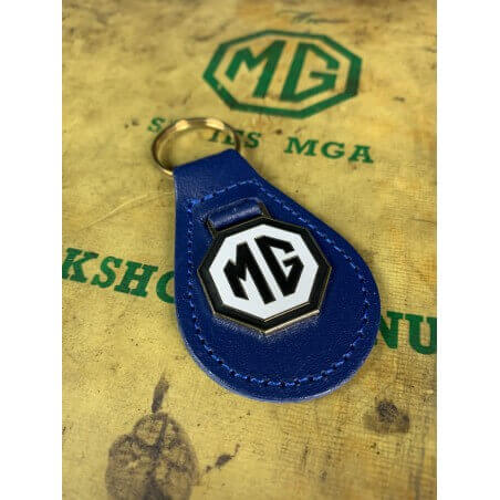 Blue oval leather MG key ring
