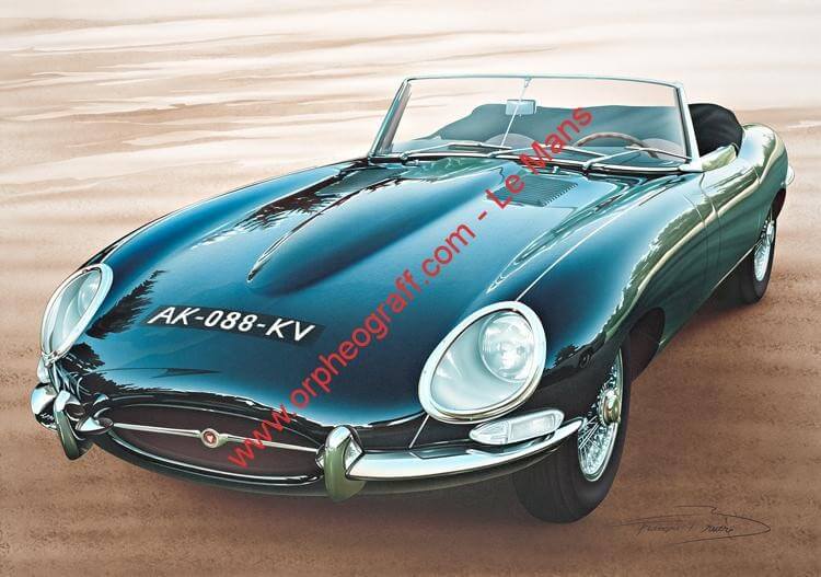 Oeuvre Originale de François BRUERE Jaguar Type E Serie 1