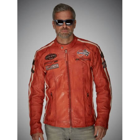 Gulf Leather Racing Jacket - Orange