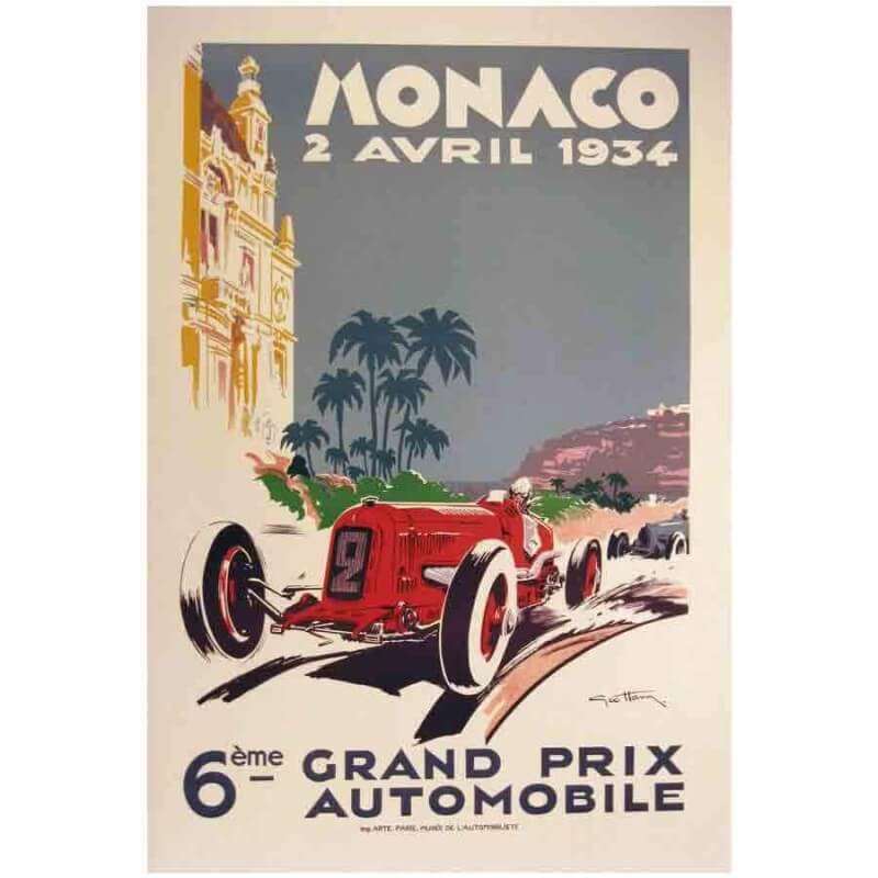 Ansichtkaart Grand Prix Monaco 1934 door Géo Ham