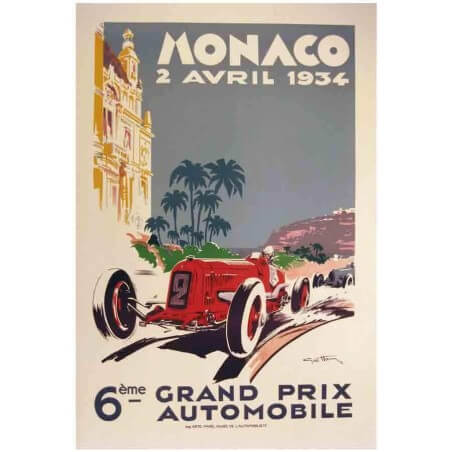 Tarjeta postal del Gran Premio de Mónaco de 1934 por Géo Ham