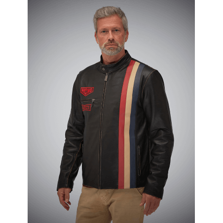 Replica vintage della giacca di pelle nera GrandPrix Originals