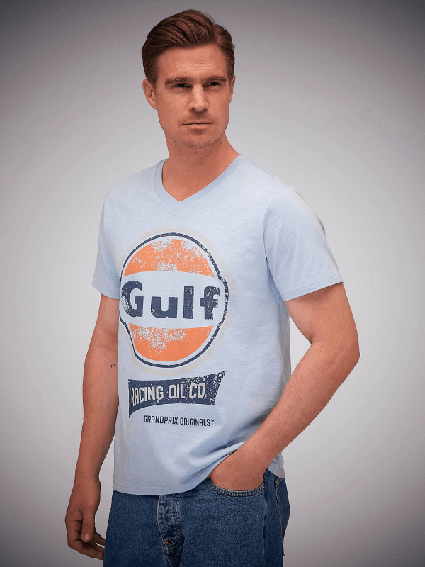 Maglietta Gulf Oil Racing GulfBlue Collo a V
