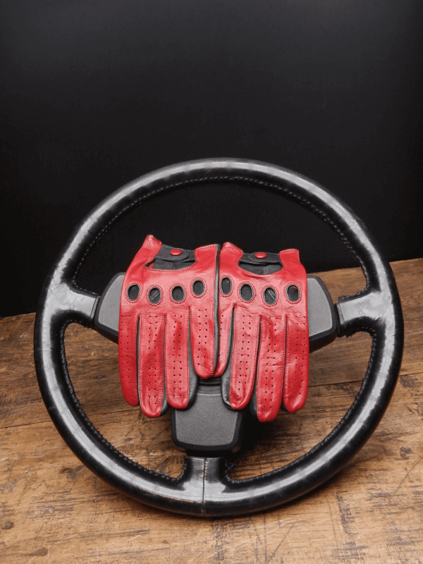Guanti da guida - Pelle - nero e rosso bordeaux