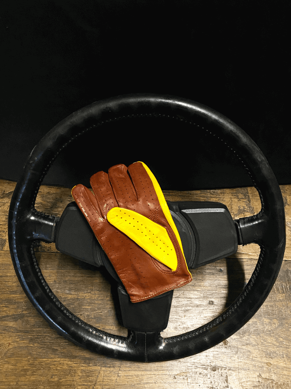 Two-tone driving gloves Yellow brown