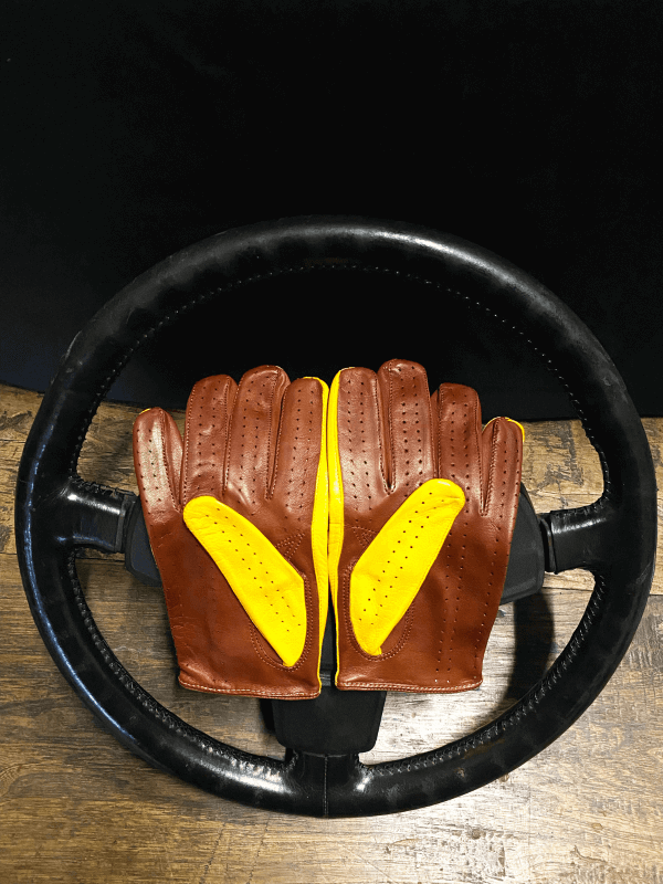Two-tone driving gloves Yellow brown