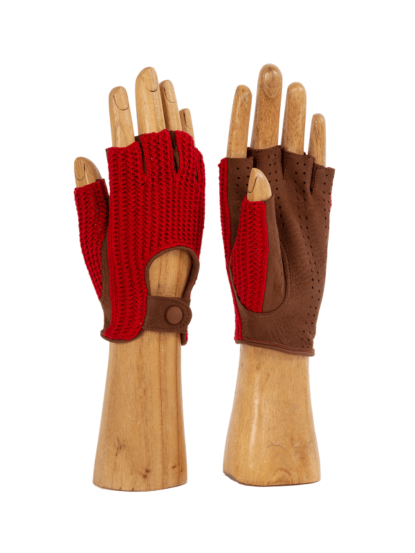 Red crochet driving mitts