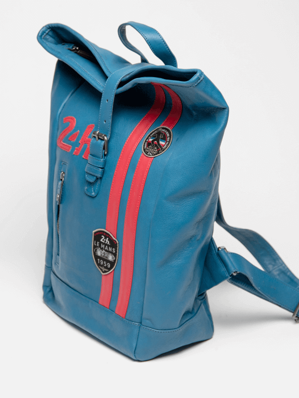 24H Le Mans backpack in ocean blue leather - Fernand
