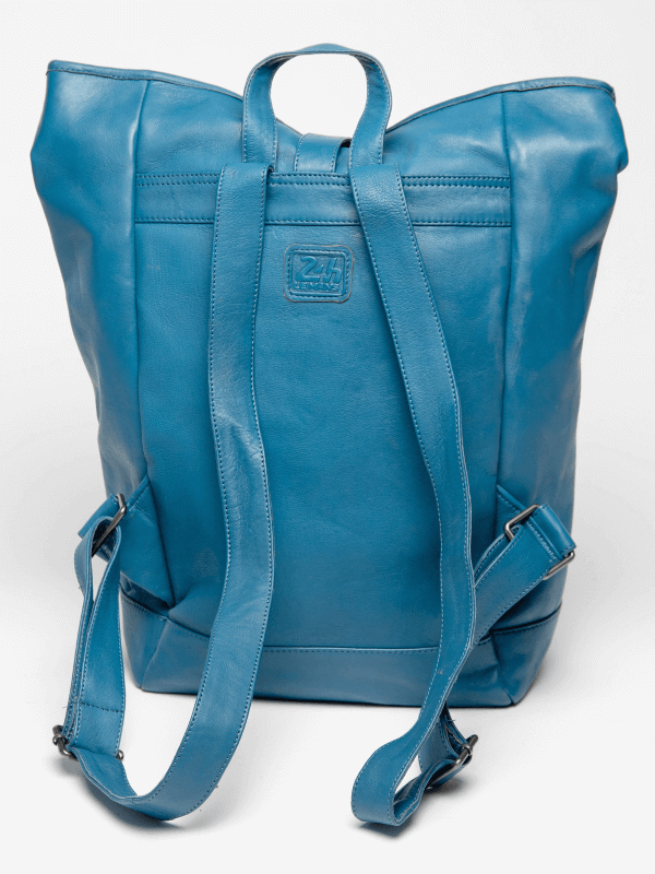 24H Le Mans backpack in ocean blue leather - Fernand