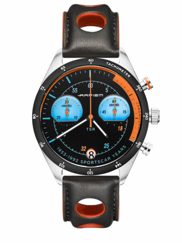Relógio Arpiem Tribute TSR com bracelete em pele azul e laranja
