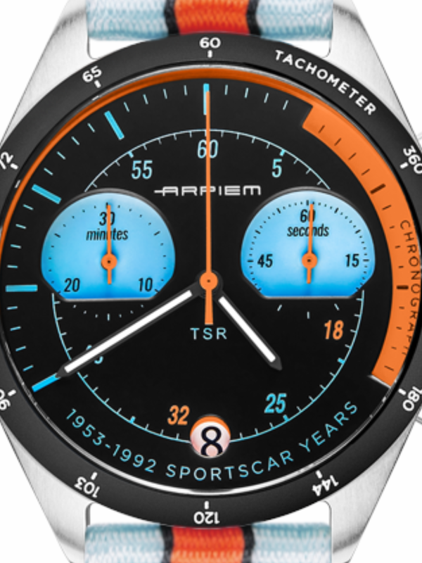 Reloj Arpiem Tribute TSR con correa de piel azul y naranja